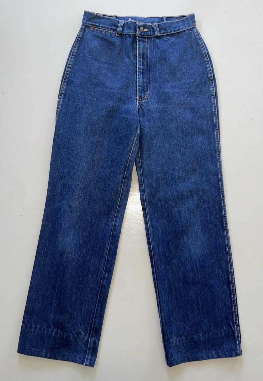 Women's Anne Klein Wide Leg Blue Denim Jeans Cinched Waist Sz 10 (Actual 27x28)